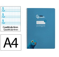 Cuaderno espiral liderpapel a4 pautaguia tapa dura 80h 90gr cuadro pautado 4mm color azul