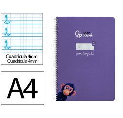 Cuaderno espiral liderpapel a4 pautaguia tapa dura 80h 90gr cuadro pautado 4mm color lila