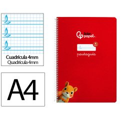 Cuaderno espiral liderpapel a4 pautaguia tapa dura 80h 90gr cuadro pautado 4mm color rojo