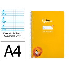 Cuaderno espiral liderpapel di n a4 pautaguia tapa dura 80h 90 gr cuadro pautado 5mm color amarillo