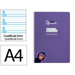 Cuaderno espiral liderpapel din a4 pautaguia tapa dura 80h 90 gr cuadro pautado 5mm color lila