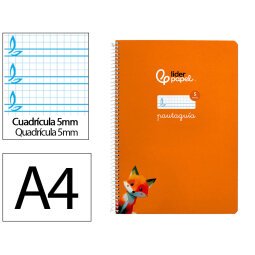 Cuaderno espiral liderpapel din a4 pautaguia tapa dura 80h 90 gr cuadro pautado 5mm color naranja