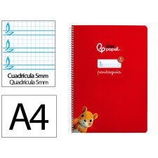 Cuaderno espiral liderpapel di n a4 pautaguia tapa dura 80h 90 gr cuadro pautado 5mm color rojo