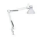 Lampara de escritorio maul metal 57w doble brazo cabezal orientable pinza blanca