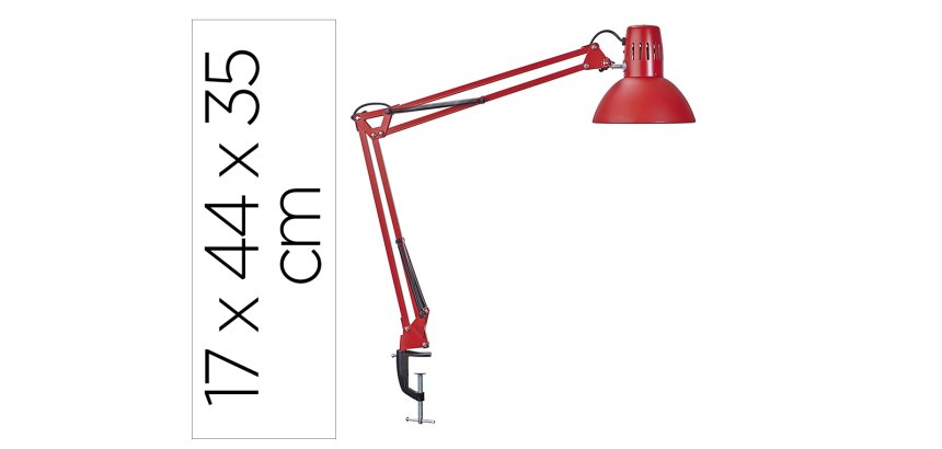 Lampara de escritorio maul metal 57w doble brazo cabezal orientable pinza roja