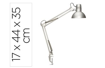 Lampara de escritorio maul metal 57w doble brazo cabezal orientable pinza plateada