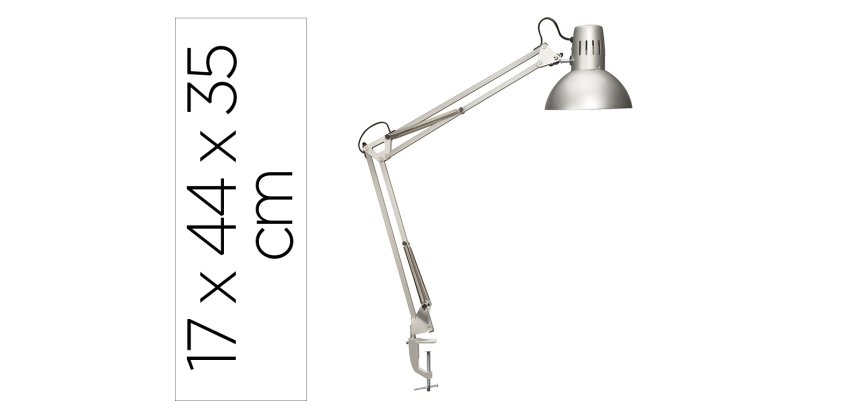 Lampara de escritorio maul metal 57w doble brazo cabezal orientable pinza plateada