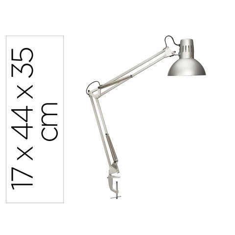 Lampara de escritorio maul metal 57w doble brazo cabezal orientable pinza plateada