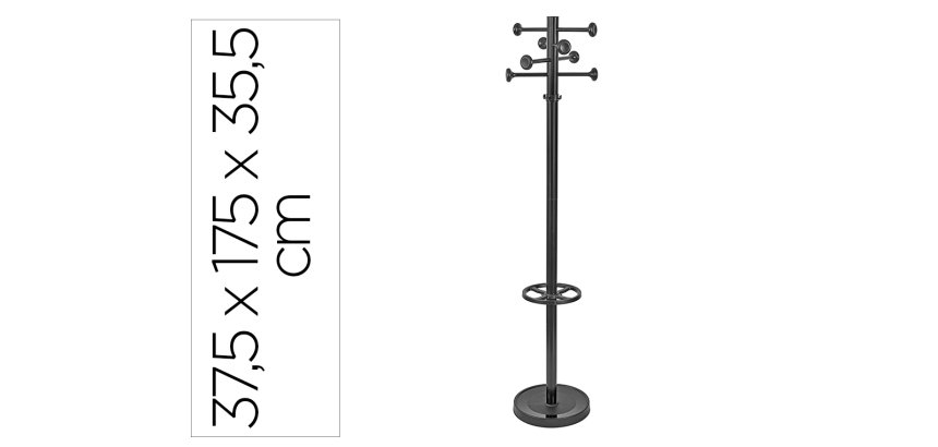 Perchero metalico maulgrando 8 colgadores y paraguero color negro 390x1750x390 mm