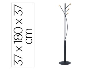 Perchero metalico maullaura 4 colgadores madera color negro 370x1800x385 mm