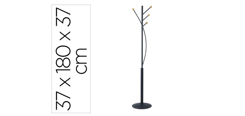 Perchero metalico maullaura 4 colgadores madera color negro 370x1800x385 mm