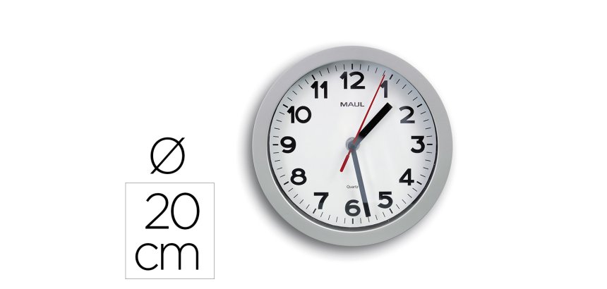 Reloj maul step de pared redondo 20 cm diametro electrico color plata