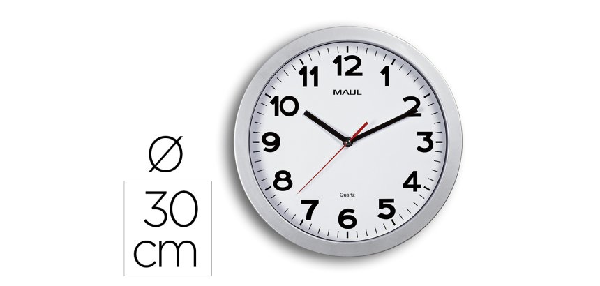 Reloj maul step de pared redondo 30 cm diametro electrico color plata