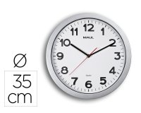 Reloj maul step de pared redondo 35 cm diametro electrico color plata