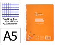 Cuaderno espiral liderpapel a5 pautaguia tapa plastico 80h 90gr cuadro pautado 3mm color naranja
