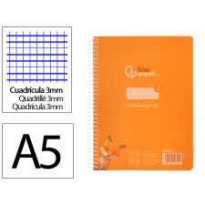 Cuaderno espiral liderpapel din a5 pautaguia tapa plastico 80h 90gr cuadro pautado 3mm color naranja