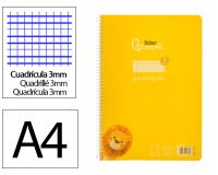 Cuaderno espiral liderpapel a4 pautaguia tapa plastico 80h 90gr cuadro pautado 3mm con margen color amarillo