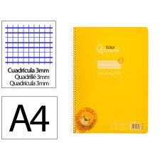 Cuaderno espiral liderpapel din a4 pautaguia tapa plastico 80h 90gr cuadro pautado 3mm con margen color amarillo