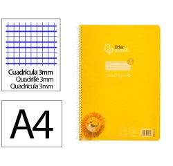 Cuaderno espiral liderpapel a4 pautaguia tapa plastico 80h 90gr cuadro pautado 3mm con margen color amarillo