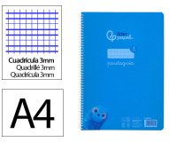 Cuaderno espiral liderpapel a4 pautaguia tapa plastico 80h 90gr cuadro pautado 3mm con margen color azul