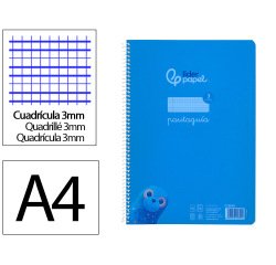 Cuaderno espiral liderpapel a4 pautaguia tapa plastico 80h 90gr cuadro pautado 3mm con margen color azul
