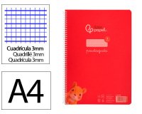 Cuaderno espiral liderpapel a4 pautaguia tapa plastico 80h 90gr cuadro pautado 3mm con margen color rojo