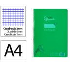 Cuaderno espiral liderpapel a4 pautaguia tapa plastico 80h 90gr cuadro pautado 3mm con margen color verde