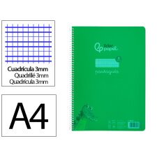 Cuaderno espiral liderpapel din a4 pautaguia tapa plastico 80h 90gr cuadro pautado 3mm con margen color verde