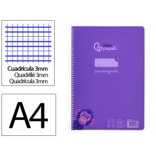 Cuaderno espiral liderpapel din a4 pautaguia tapa plastico 80h 90gr cuadro pautado 3 mm con margen color lila