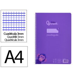 Cuaderno espiral liderpapel din a4 pautaguia tapa plastico 80h 90gr cuadro pautado 3 mm con margen color lila