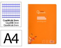 Cuaderno espiral liderpapel a4 pautaguia tapa plastico 80h 90gr cuadro pautado 3mm con margen color naranja