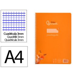 Cuaderno espiral liderpapel din a4 pautaguia tapa plastico80h 90gr cuadro pautado 3mm con margen color naranja