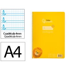 Cuaderno espiral liderpapel din a4 pautaguia tapa plastico80h 90gr cuadro pautado 4mm con margen color amarillo