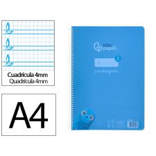 Cuaderno espiral liderpapel din a4 pautaguia tapa plastico80h 90gr cuadro pautado 4mm con margen color azul