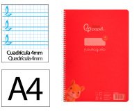 Cuaderno espiral liderpapel a4 pautaguia tapa plastico 80h 90gr cuadro pautado 4mm con margen color rojo