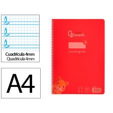 Cuaderno espiral liderpapel din a4 pautaguia tapa plastico80h 90gr cuadro pautado 4mm con margen color rojo