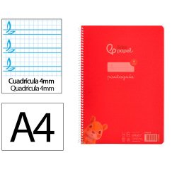 Cuaderno espiral liderpapel a4 pautaguia tapa plastico 80h 90gr cuadro pautado 4mm con margen color rojo