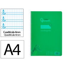 Cuaderno espiral liderpapel din a4 pautaguia tapa plastico80h 90gr cuadro pautado 4mm con margen color verde