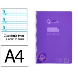 Cuaderno espiral liderpapel a4 pautaguia tapa plastico 80h 90gr cuadro pautado 4mm con margen color lila