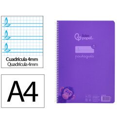 Cuaderno espiral liderpapel din a4 pautaguia tapa plastico80h 90gr cuadro pautado 4mm con margen color lila