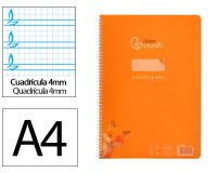 Cuaderno espiral liderpapel a4 pautaguia tapa plastico 80h 90gr cuadro pautado 4mm con margen color naranja