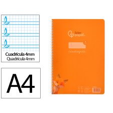 Cuaderno espiral liderpapel din a4 pautaguia tapa plastico80h 90gr cuadro pautado 4mm con margen color naranja