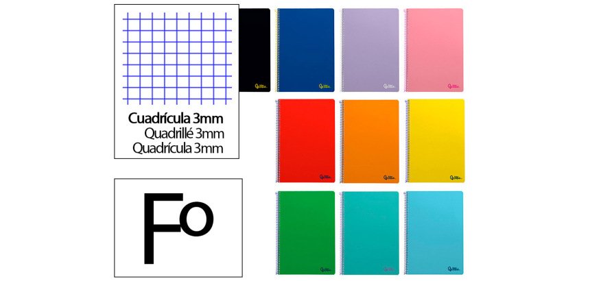 Cuaderno espiral liderpapel a4 smart tapa blanda 80h 75gr cuadro 3 mm con margen colores surtidos