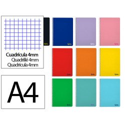 Cuaderno espiral liderpapel a4 smart tapa blanda 80h 75gr cuadro 4 mm con margen colores surtidos