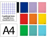 Cuaderno espiral liderpapel a4 smart tapa blanda 80h 75gr cuadro 5 mm con margen colores surtidos