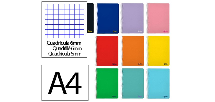 Cuaderno espiral liderpapel a4 smart tapa blanda 80h 75gr cuadro 6 mm con margen colores surtidos