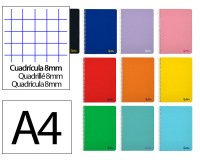 Cuaderno espiral liderpapel a4 smart tapa blanda 80h 75gr cuadro 8 mm con margen colores surtidos