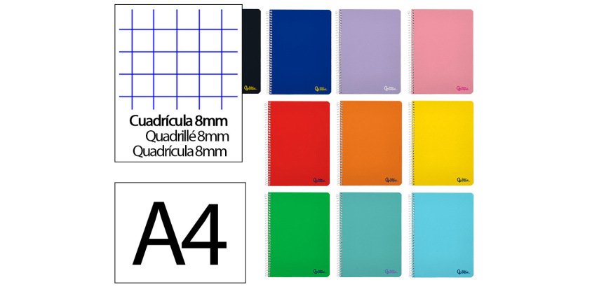 Cuaderno espiral liderpapel a4 smart tapa blanda 80h 75gr cuadro 8 mm con margen colores surtidos