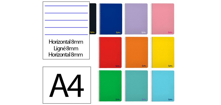 Cuaderno espiral liderpapel a4 smart tapa blanda 80h 75gr horizontal 8mm con margen colores surtidos