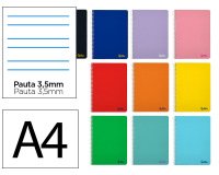 Cuaderno espiral liderpapel a4 smart tapa blanda 80h 75gr pauta 3,5mm con margen colores surtidos